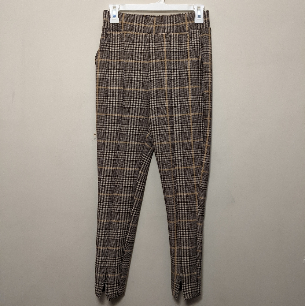 I BELIEVE Brown Plaid Stretch Pants M